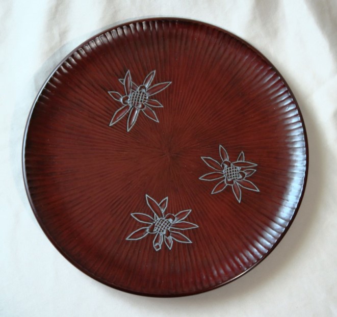 鎌倉彫 菊 盆 アンティーク レトロ 未使用品 鎌倉彫 菊 盆